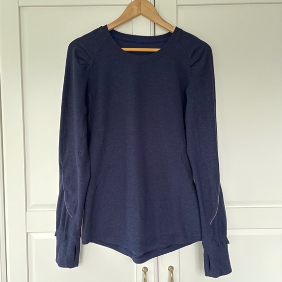 Lululemon Extra Mile Long Sleeve Heathered Hero Blue / Black, Size 10 - Picture 2 of 9